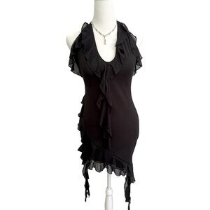 SHEIN Black Backless Ruffle Dress